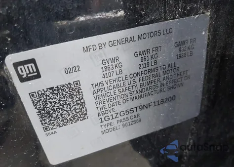 2022 Chevrolet Malibu Fwd Rs из США, поврежденный, VIN 1G1ZG5ST9NF118200